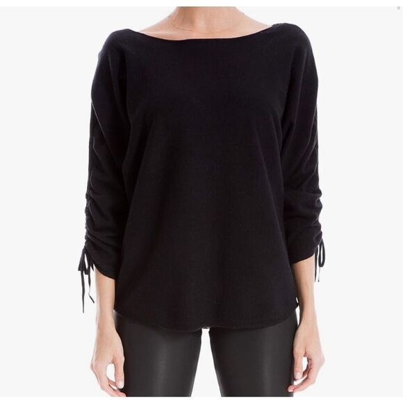 Max Studio Women's Ruched Sleeve Knit Sweater black size S NWT - Picture 1 of 8